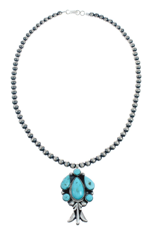 Turquoise Sterling Silver Old Pawn Navajo Bead Necklace NX11483